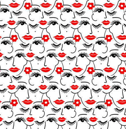 Face silhouette seamless pattern. Stylish trend design for surfaceのイラスト素材