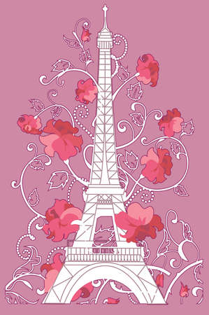 Eiffel tower white silhouette on pink backgroundのイラスト素材