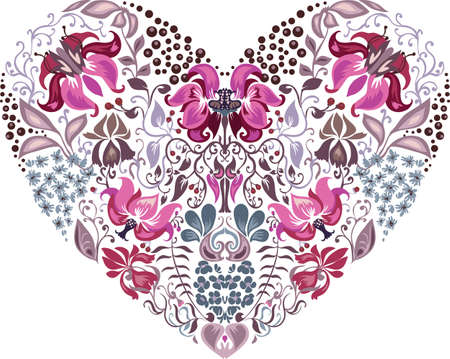 Heart pattern floral silhouettesのイラスト素材