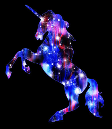 Unicorn silhouette icon  with rainbowの写真素材
