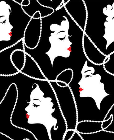 Fashion retro girl seamless patternのイラスト素材