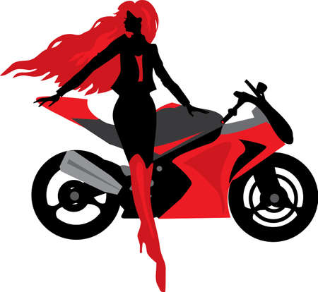 Illustration of beautiful woman with motorcycle. Biker cultureのイラスト素材