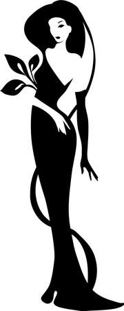 Beautiful young woman with flowers. Fashion vector silhouette illustration.のイラスト素材