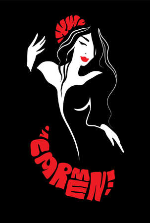 Carmen dancer silhouette isolated on white background with flower. Vector illustrationのイラスト素材