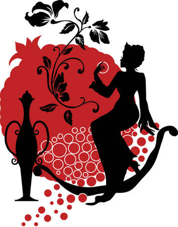 Silhouette of woman with a pomegranateのイラスト素材