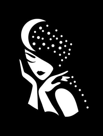 Graphic silhouette of a art deco woman with moon and stars. Fashion luxury icon.のイラスト素材