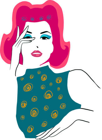 Stylish beautiful model for fashion design. Pin up graphic illustrationのイラスト素材