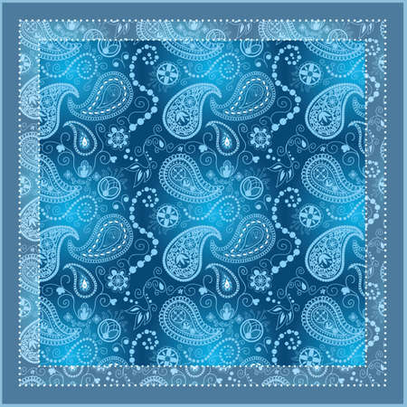 Ornate digital pattern of paisley motifs for scarf. Floral elements silhouettes. Fairytale nature style.の写真素材