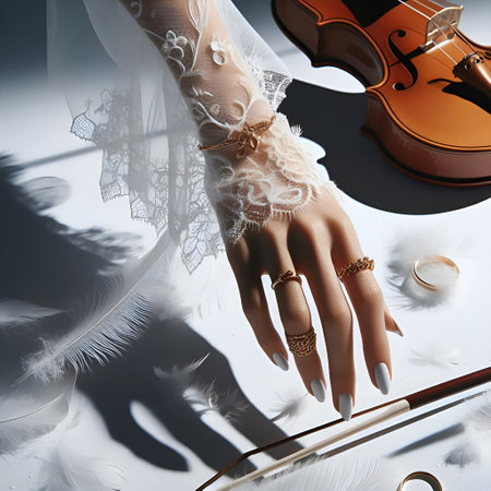 Old violin in woman handsの素材