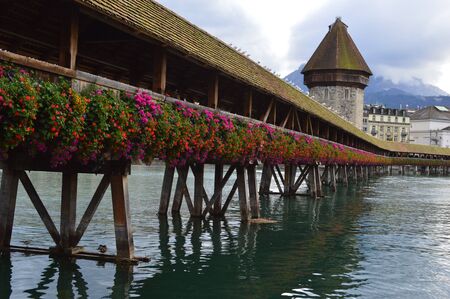 Chapel Bridge in Lucerne, Switzerlandの写真素材