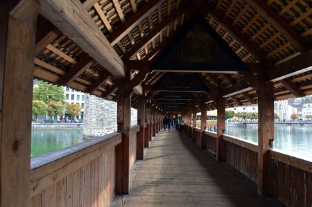 Chapel Bridge in Lucerne, Switzerlandの写真素材
