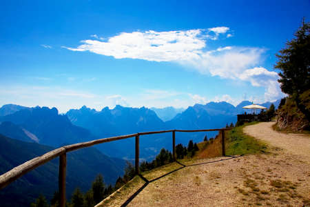 This is a perspective of Monte Rite, Dolomites, Cadore, Italy. This picture was taken in summer, in the northeastern Italy, at the perfect time of the year to visit the Dolomites (Southern Limestone Alps).の写真素材