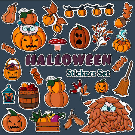 Halloween sticker cute vector setのイラスト素材