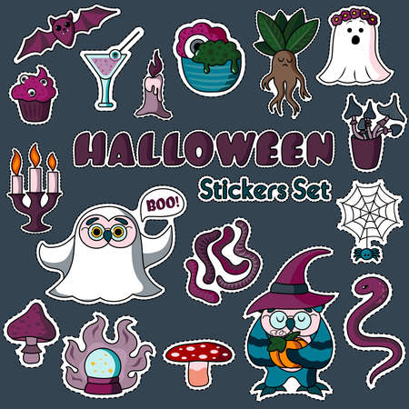 Halloween cute vector stickers setのイラスト素材