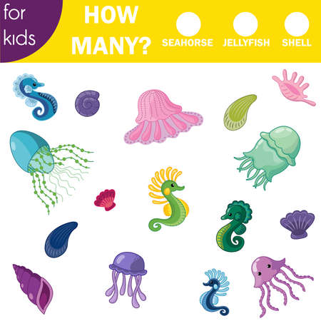 Kids game how many sea life setのイラスト素材