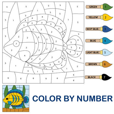 Kids coloring page by number cute sea fishのイラスト素材