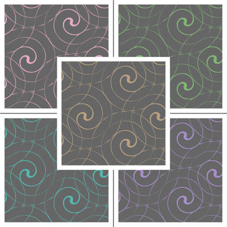 Set of seamless pattern on dark background.Cllection of five geometric pattern. perfect for wrapping paper, textile design, backgrounds. Vector Illustration.のイラスト素材