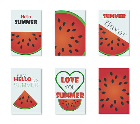 Vector set of bright summer cards. Beautiful summer posters with  watermelon. Perfect for Journal cards, posters, banners, covers.の写真素材