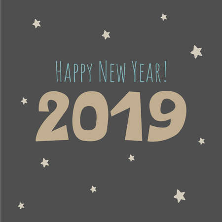Winter and Christmas illustration with  Happy New Year phrase on dark background. Perfect for kids cards, banners, book illustrations and other design projects.Vector.のイラスト素材