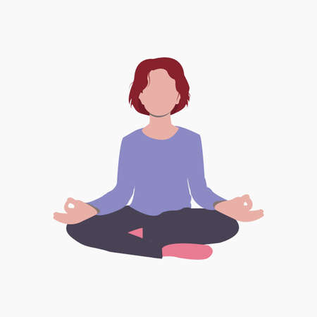 Young woman is practicing yoga assana. Meditation. Simple flat illustration. Perfect for posters, prints and web projects. Vector. Eps10のイラスト素材