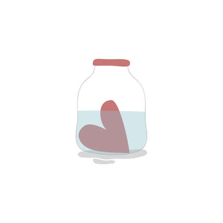 Vector illustration with cute red heart in the jar with water on white background. Romantic and funny hand drawn illustration perfect for cards, poster, scrap booking or banners. Vector.のイラスト素材
