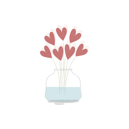 Vector illustration with cute red hearts and branches in the jar with water on white background. Romantic hand drawn illustration perfect for cards, poster, scrapbooking or banners. Vector. Eps10のイラスト素材