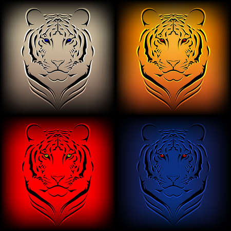 Set of vector tigers in various colorsのイラスト素材