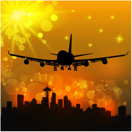 Vector illustration of the airliner and cityのイラスト素材