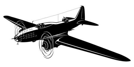Vector silhouette of the old bomber airplaneのイラスト素材