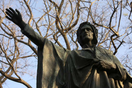 Statue of Dante Alighieri, author of The Divine Comedy, the greatest works of world literature. Mountain of Montjuic, Barcelonaの写真素材