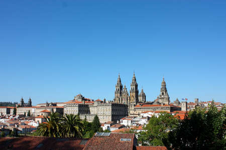 Panoramic of Compostela. Cathedral of Santiago de Compostela is the reputed burial-place of Saint James the Greater, one of the apostles of Christ. It is the destination of the Way of St. James, a major historical pilgrimage route since the Middle Ages.の写真素材