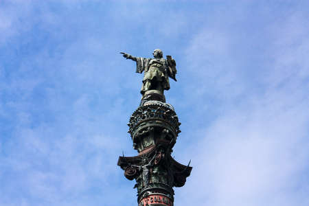 Christopher Columbus statue, in port of Barcelona, symbol of city.の写真素材