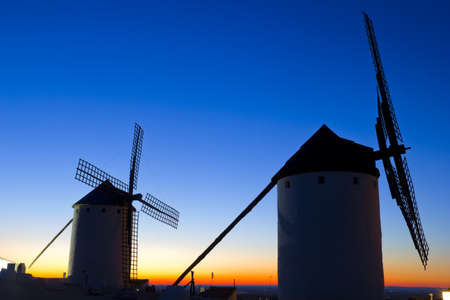 Sunrise in Castile Campo de Criptana, Castile-La Mancha, Spainの写真素材