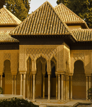 Sunset in Lions Patio Alhambra. Granada, Spain: February 8, 2012のeditorial素材