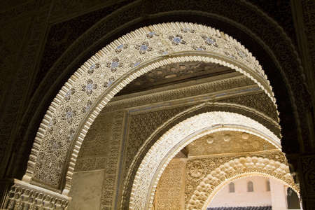 arches of entrance. Room Two Sisters. Fourteenth century. Alhambra, Granada, Spainの写真素材
