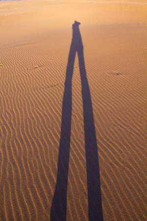 Photographer silhouette on the sand  Focus from bottom to top の写真素材