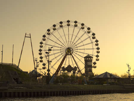 noria booths with dramatic sky in Buenos Aires, Argentinaの写真素材