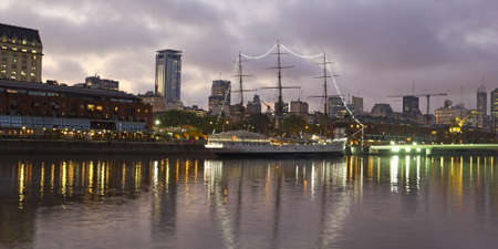View of the old harbor area  Puerto Madero  by night, Buenos Aires, Argentinaの写真素材