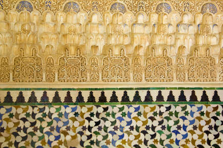 Mosaic and arabesques at the Alhambra, in Nazaries Palace  Granada, Spainの写真素材
