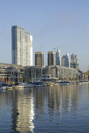 Dock number 2  Port of Buenos Aires  Argentina  Behind, skyscrapers of the financial district の写真素材