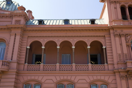 Evita Peron's balcony. Casa Rosada (Pink House) Presidential Palace of Argentina. May Square, Buenos Aires.のeditorial素材