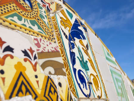 Mosaic of Park Guell designed by Antonio Gaudi in Barcelona  