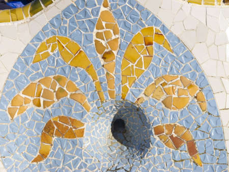 Mosaic of Park Guell designed by Antonio Gaudi in Barcelona  の写真素材