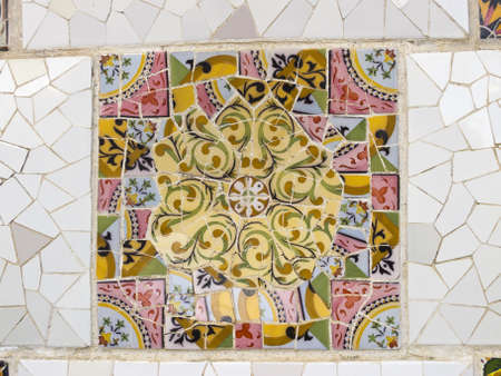 Mosaic of Park Guell designed by Antonio Gaudi in Barcelona  