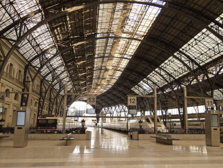 Structure and roof of the train station. Barcelona. Art Nouveau style.のeditorial素材