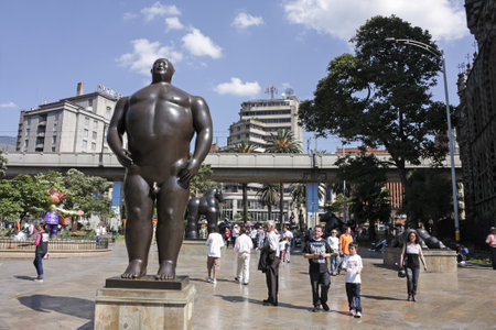 MEDELLIN, COLOMBIA - JAN 2  Botero square on January 2, 2010 in Medellin, Colombia  Launched in 2002, are displayed in the street 23 sculptures by Fernando Botero のeditorial素材