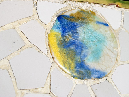 Mosaic of Park Guell designed by Antonio Gaudi on December 27, 2012 in Barcelona. Part of the UNESCO World Heritage Site Works of Antoni Gaudi.のeditorial素材