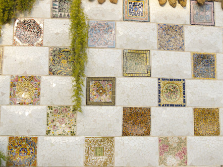 Mosaic of Park Guell designed by Antonio Gaudi on December 27, 2012 in Barcelona. Part of the UNESCO World Heritage Site Works of Antoni Gaudi.のeditorial素材