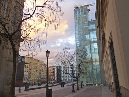 MADRID, SPAIN - MARCH 13: Sunset in Reina Sofia Museum on March 13, 2013 in Madrid. The Reina Sofia Museum is dedicated to the exhibition of modern and contemporary art.のeditorial素材