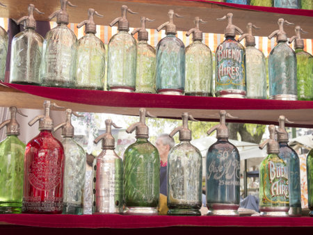 BUENOS AIRES,- SEP 30: Soda Syphons on San Telmo Market in Buenos Aires, Argentina on September 30, 2012. The city is a popular tourist destination, with more than 2.5 million visitors a year.のeditorial素材